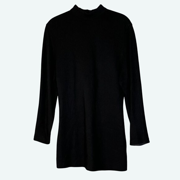 Byblos Wool Blend Black Long Sleeve Mini Dress Ribbed‎ Mock Neck Size 40 IT - Picture 1 of 9